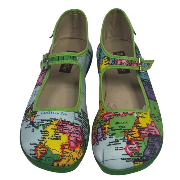 HOT CHOCOLATE DESIGN Chocolatica 39/9 Bon Voyage Map Comfy Vegan Mary Jane Flats - Picture 1 of 10